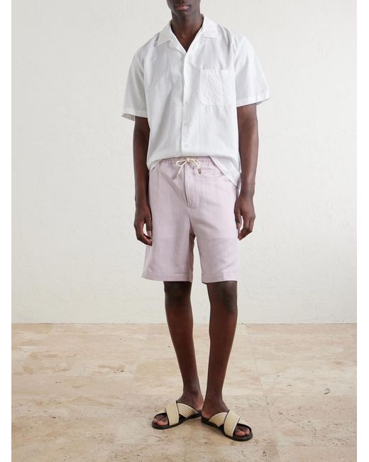 Canali Pink Straight-Leg Linen And Silk-Blend Bermuda Shorts for men