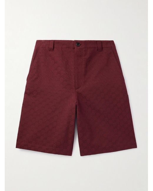 Gucci Red Straight-Leg Logo-Jacquard Cotton-Blend Canvas Shorts for men