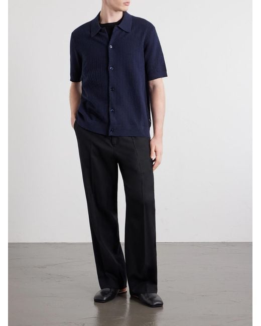 NN07 Blue Nolan 6695 Textured-Knit Organic Cotton Shirt for men