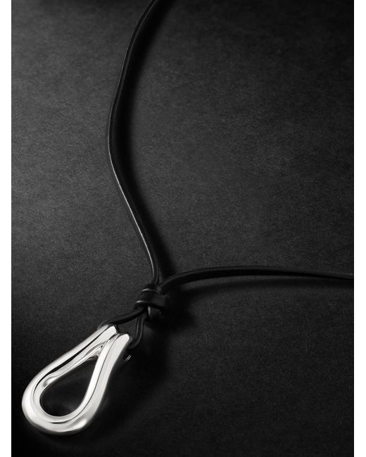 John Hardy Black Surf Silver And Leather Pendant Necklace for men