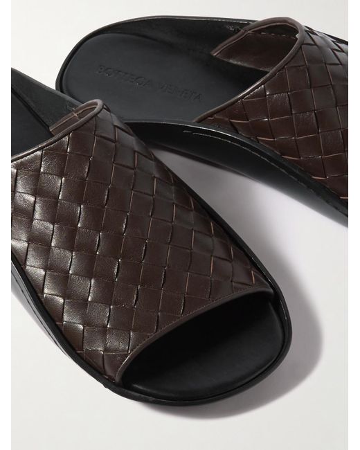 Bottega Veneta Brown Wave Intrecciato Leather Slides for men