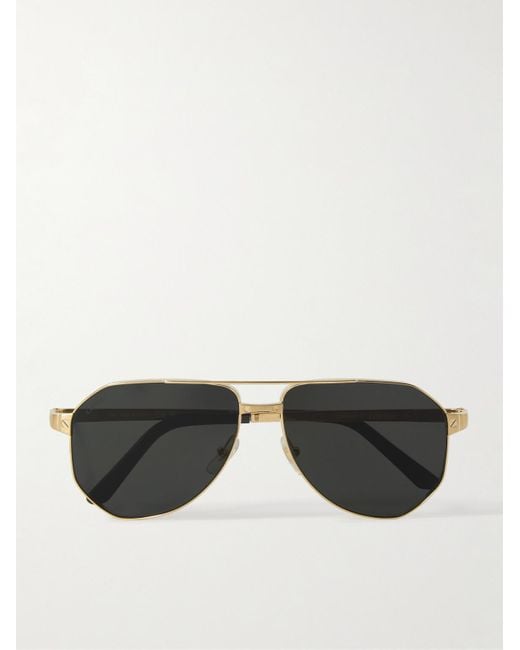 Occhiali da sole in metallo dorato stile aviator Santos de Cartier di Cartier in Black da Uomo