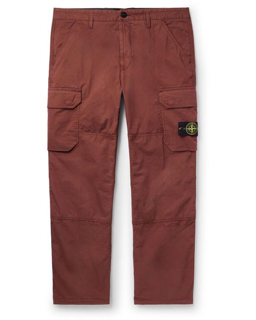 Stone Island Red Straight-leg Logo-appliquéd Cotton-blend Cargo Trousers for men