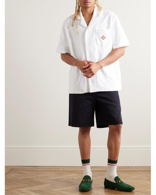 Casablancabrand White Camp-collar Logo-jacquard Cotton-blend Terry Shirt for men