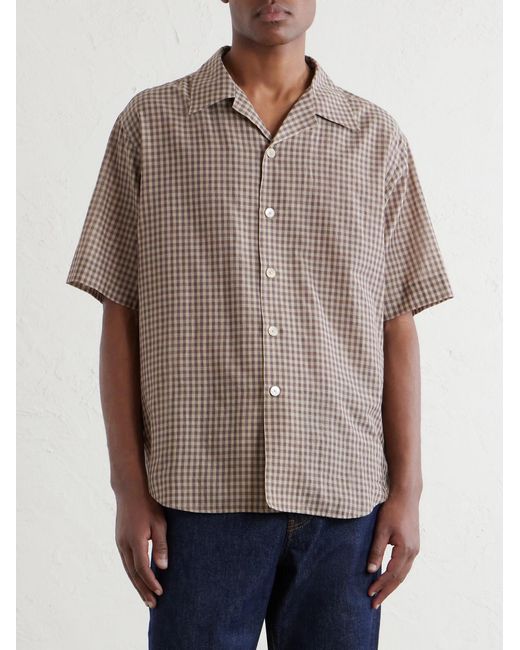 Auralee Gray Camp-Collar Checked Cotton Shirt for men