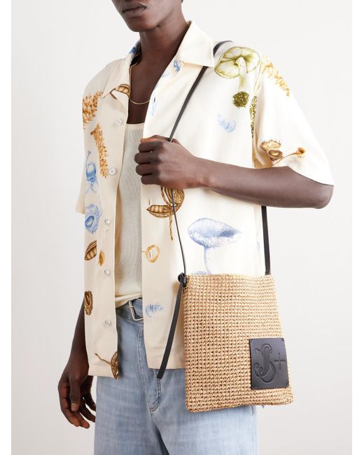 Jil Sander Natural Leather-trimmed Raffia Messenger Bag for men