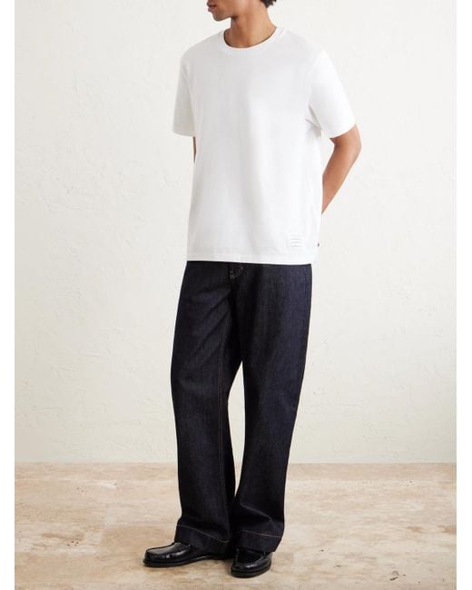 Thom Browne White Logo-appliquéd Cotton-jersey T-shirt for men