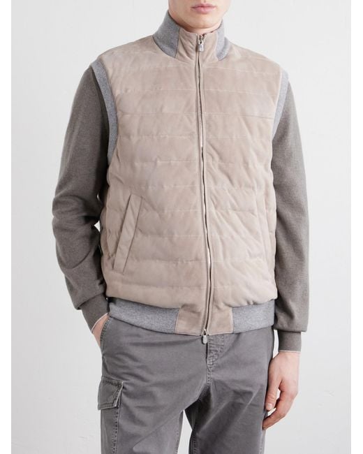 Brunello Cucinelli Natural Padded Cashmere-trimmed Quilted Suede Gilet for men