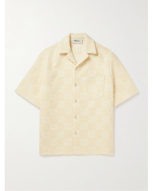 Gucci Natural Oversized Camp-collar Monogrammed Terry-jacquard Shirt for men