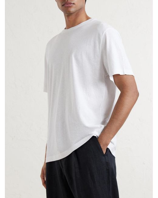 Frescobol Carioca White Dinis Linen-Blend T-Shirt for men