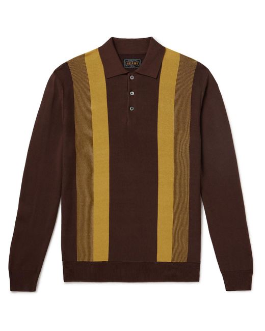Beams Plus Brown Striped Jacquard-knit Polo Shirt for men