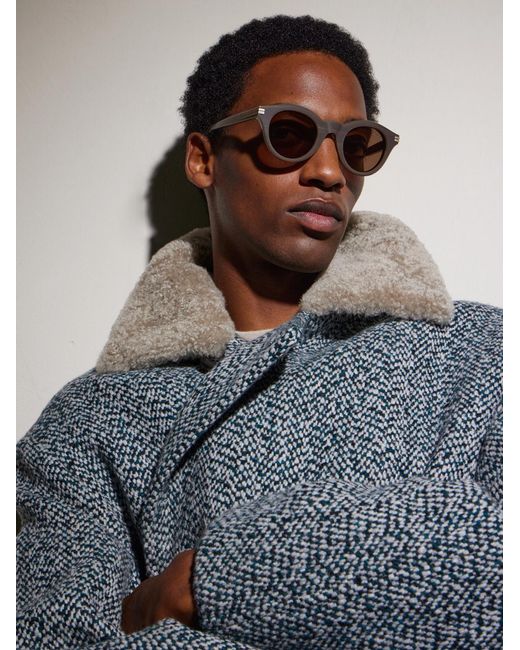 Zegna Natural Round-frame Acetate Sunglasses for men
