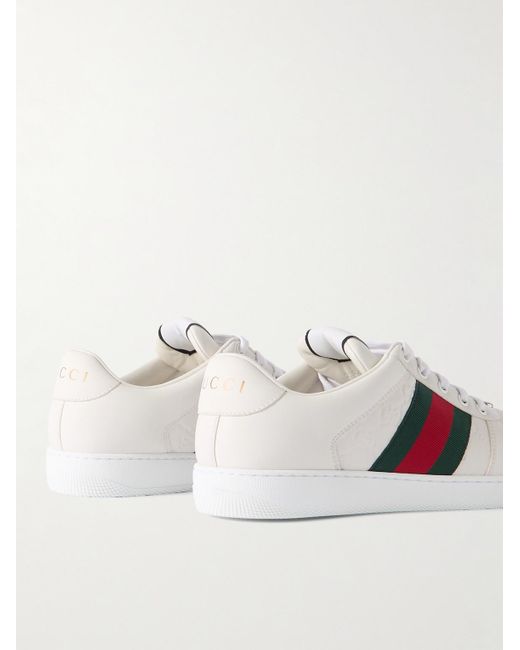 Gucci White Screener Webbing-trimmed Logo-embossed Leather Sneakers for men