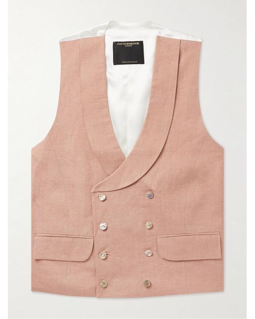 Favourbrook Pink Sidmouth Slim-fit Shawl-collar Double-breasted Linen Waistcoat for men