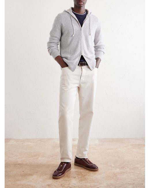 Eleventy Gray Ribbed Cashmere Zip-Up Hoodie for men