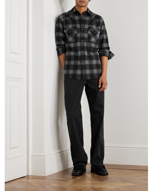 Nili Lotan Gray Travis Checked Cotton-Flannel Shirt for men