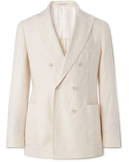 Brunello Cucinelli Natural Double-breasted Linen And Wool-blend Suit Jacket for men