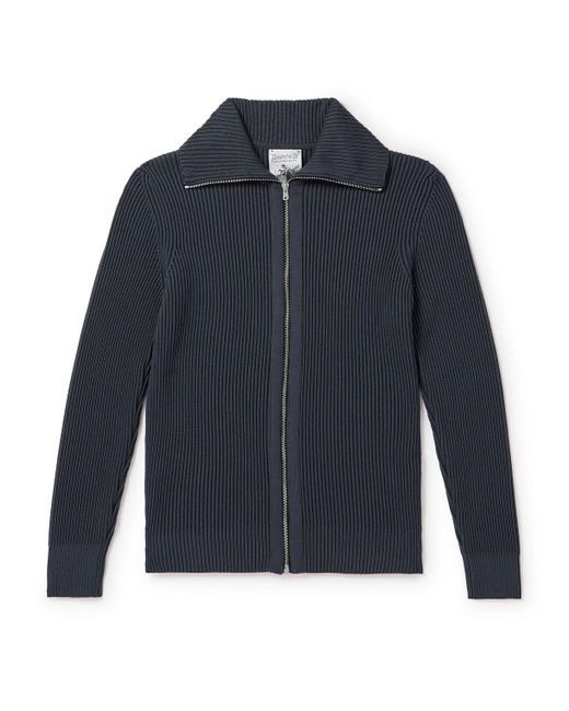 S.N.S Herning Blue Fender Ribbed Virgin Wool Cardigan for men