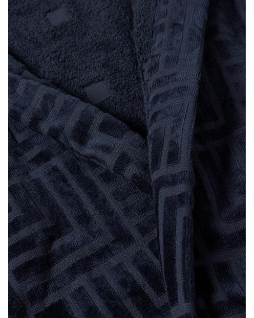 NN07 Blue 3450 Belted Cotton-jacquard Hooded Robe for men