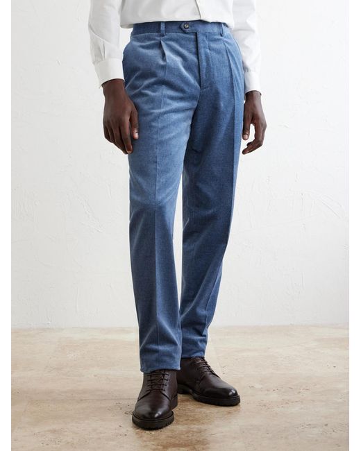 Brunello Cucinelli Blue Straight-Leg Pleated Cotton-Velvet Suit Trousers for men