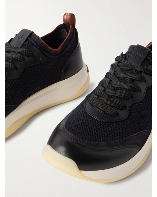 Loro Piana Blue 410 Lp Walk Leather-Trimmed Wish Wool Sneakers for men