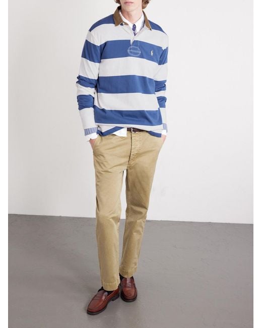 Polo Ralph Lauren Blue Logo-Embroidered Striped Cotton-Jersey Rugby Shirt for men