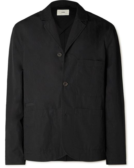 Folk Black Unstructured Garment-dyed Cotton Blazer for men