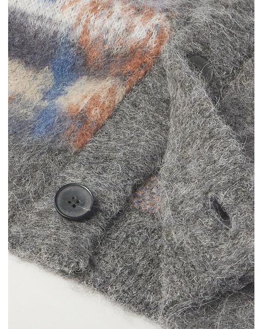 Mr P. Gray Brushed Jacquard-Knit Cardigan for men