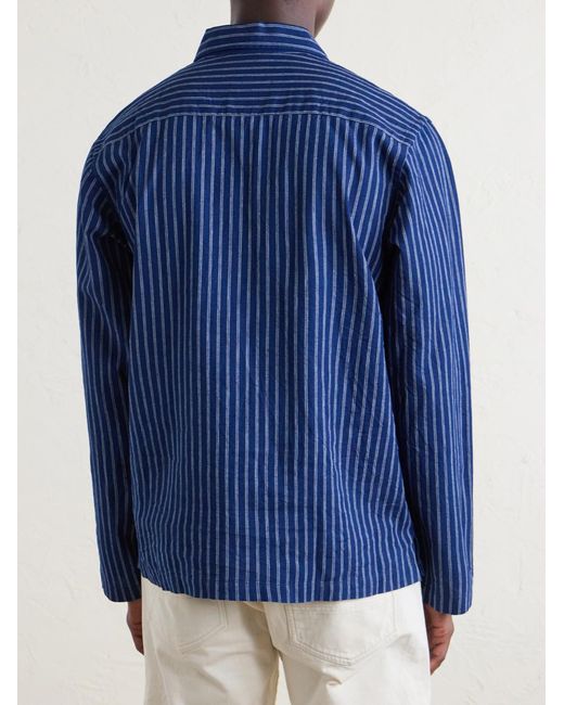 Drake's Blue Striped Cotton Polo Shirt for men
