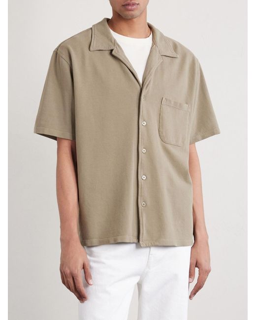 Les Tien Natural Camp-collar Garment-dyed Structured Piqué-jersey Cuban Shirt for men