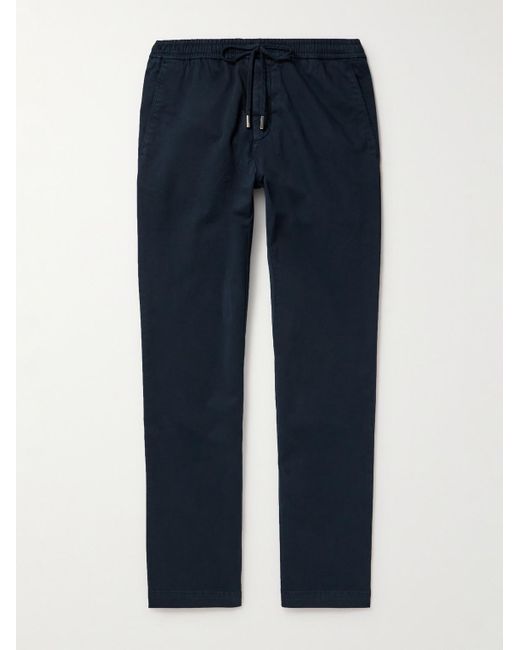 Mr P. Blue Straight-Leg Cotton-Blend Twill Drawstring Trousers for men