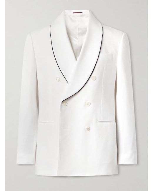 Brunello Cucinelli White Double-breasted Cotton Tuxedo Jacket for men