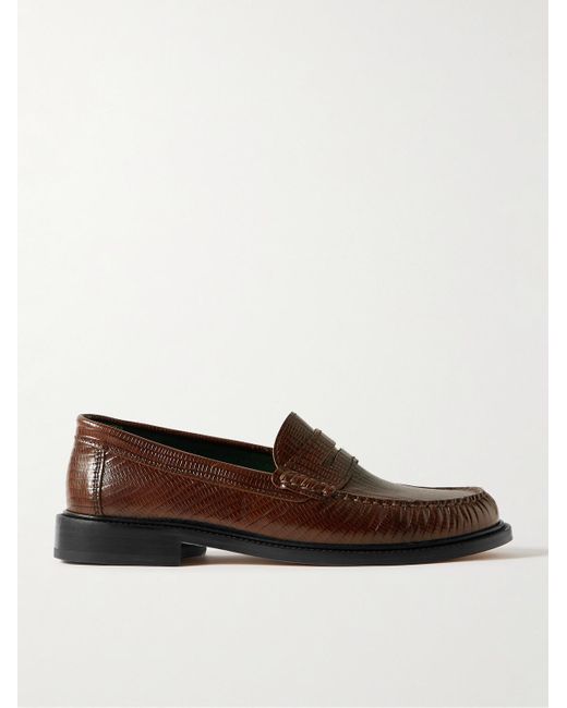 VINNY'S Brown Yardee Lizard-Effect Leather Penny Loafers for men
