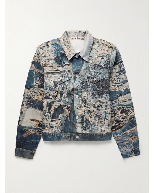 Acne Blue Rye Cropped Printed Denim Jacket for men