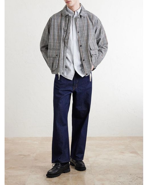 Beams Plus White Button-Down Collar Checked Cotton Shirt for men