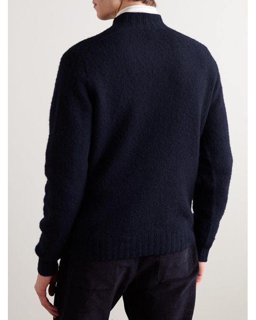 Drake's Blue Brushed Shetland Wool Mock-neck Sweater for men