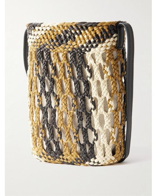Loewe Paula's Ibiza Beuteltasche aus gestreiftem Raffiabast mit Lederbesatz in Metallic für Herren
