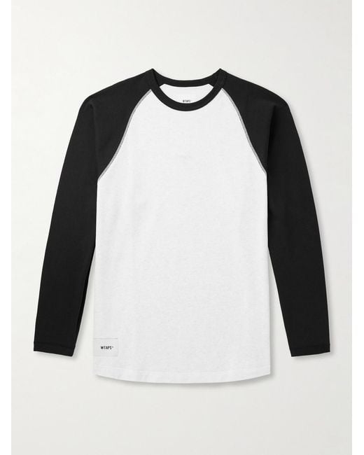 (w)taps Black Ian Logo-Appliquéd Two-Tone Cotton-Jersey T-Shirt for men