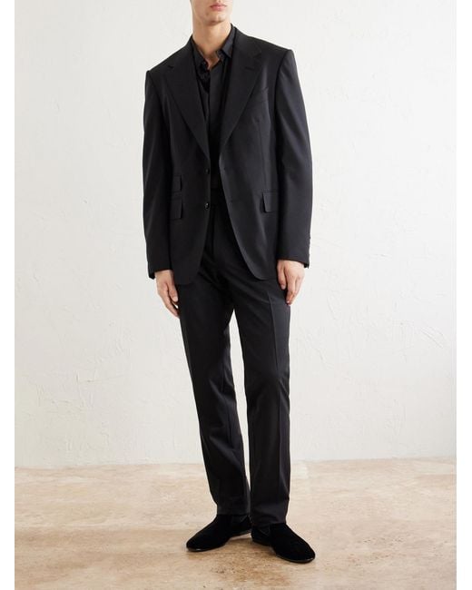 Tom Ford Blue Shelton Straight-Leg Stretch-Wool Trousers for men