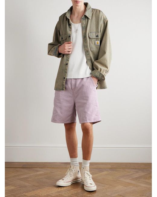 Carhartt Pink Walter Single Knee Wide-leg Cotton And Linen-blend Canvas Shorts for men