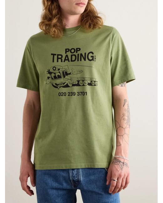 T-shirt in jersey di cotone con logo di Pop Trading Co. in Green da Uomo
