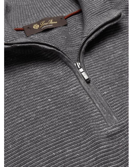 Loro Piana Blue Slim-Fit Ribbed Silk, Cashmere And Linen-Blend Half-Zip Sweater for men