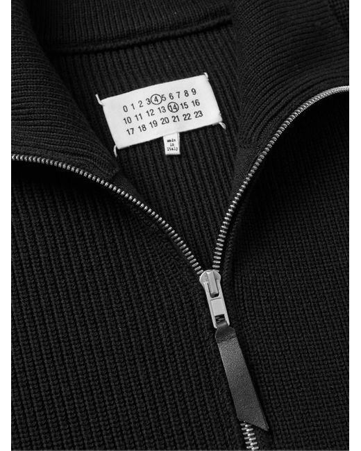 Maison Margiela Gerippte Cardigan aus einer Baumwoll-Wollmischung mit Reißverschluss in Black für Herren