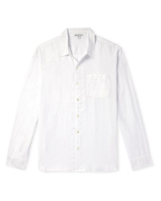 James Perse White Garment-dyed Linen Shirt for men