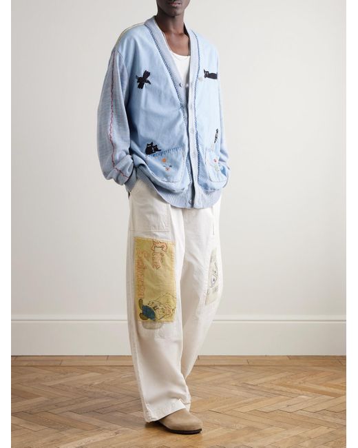 Kapital White Fatigue Wide-Leg Patchwork Cotton-Twill Trousers for men