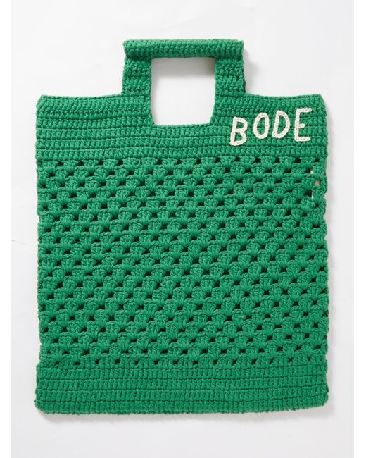 Bode Green Logo-embroidered Crocheted Cotton Tote Bag for men
