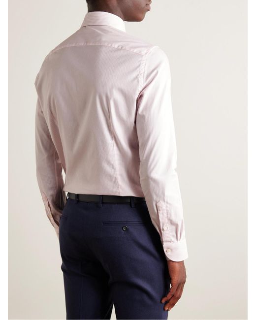 Canali Pink Slim-fit Cutaway-collar Striped Cotton-twill Shirt for men