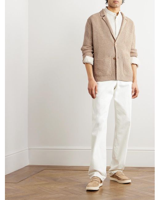 Agnona Natural Slim-fit Ribbed Cotton And Cashmere-blend Cardigan for men