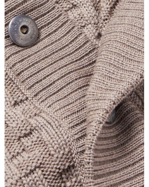 S.N.S Herning Gray Stark Shawl-collar Cable-knit Virgin Wool Cardigan for men