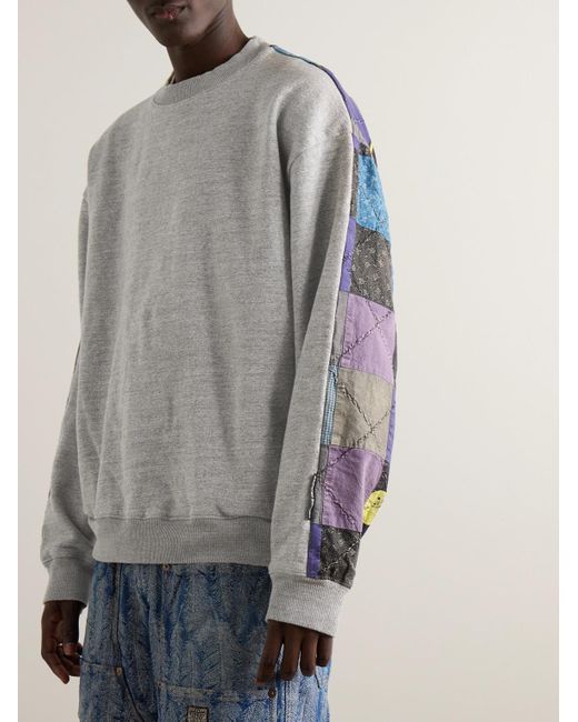 Kapital Gray Patchwork Cotton-jersey And Cotton And Linen-blend Sweatshirt for men
